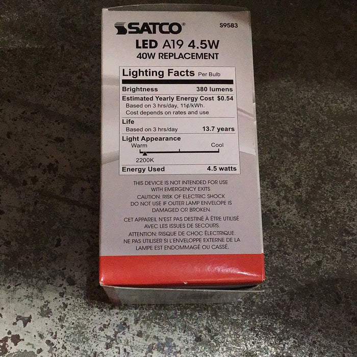 Satco S9583 4.5W A19 LED Bulb, E26 Base, 2000K