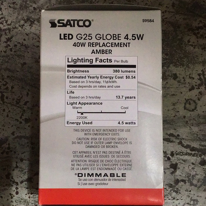 Satco S9584 4.5W G25 LED Bulb, E26 Base, 2000K