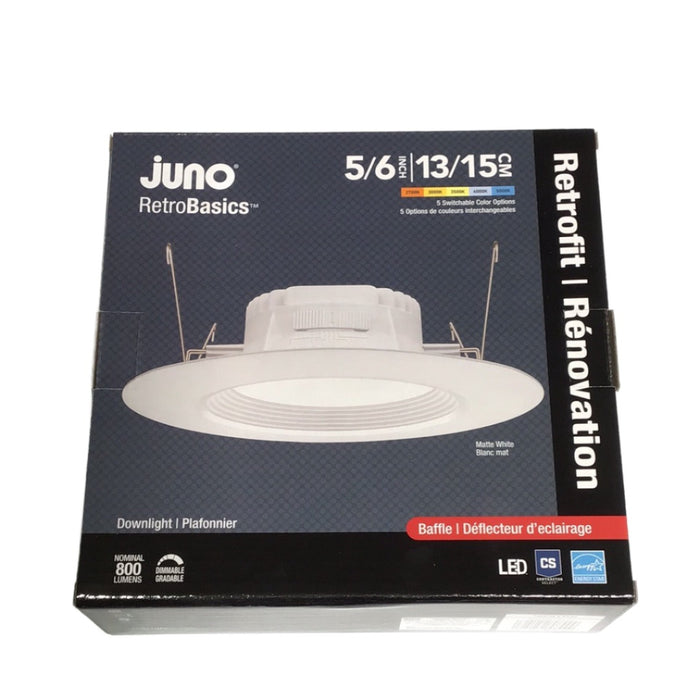 Juno Contractor Select RB56 SWW5 RetroBasics 5"/6" Switchable White LED Baffle Trim Kit, 5CCT Selectable, 860 Lumens, 120V,