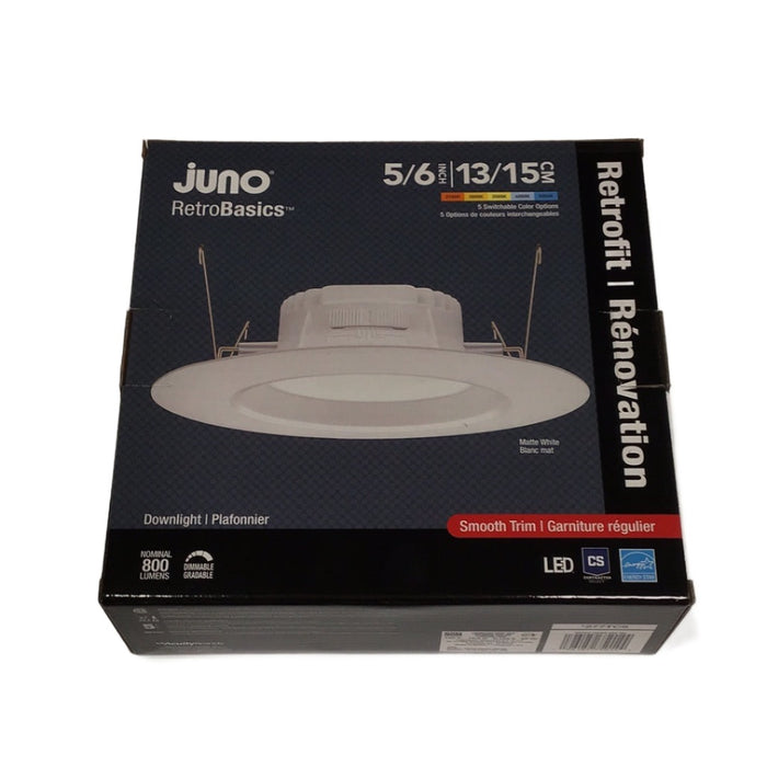 Juno Contractor Select RB56S SWW5 RetroBasics 5"/6" Switchable White LED Smooth Trim Kit, 5CCT Selectable, 860 Lumens, 120V