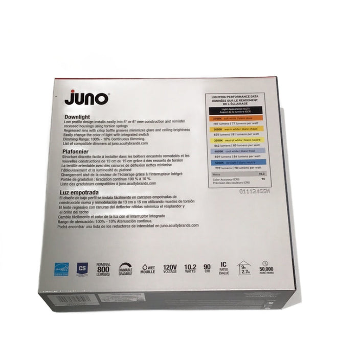 Juno Contractor Select RB56 SWW5 RetroBasics 5"/6" Switchable White LED Baffle Trim Kit, 5CCT Selectable, 860 Lumens, 120V,