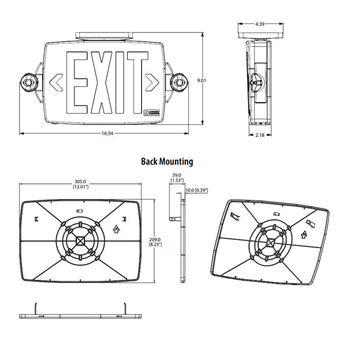 Lithonia LHQM Quantum LED Exit Combo, Stencil Face, White Housing, Red/Green Switchable Letter, 120-277V, Self Diagnostic