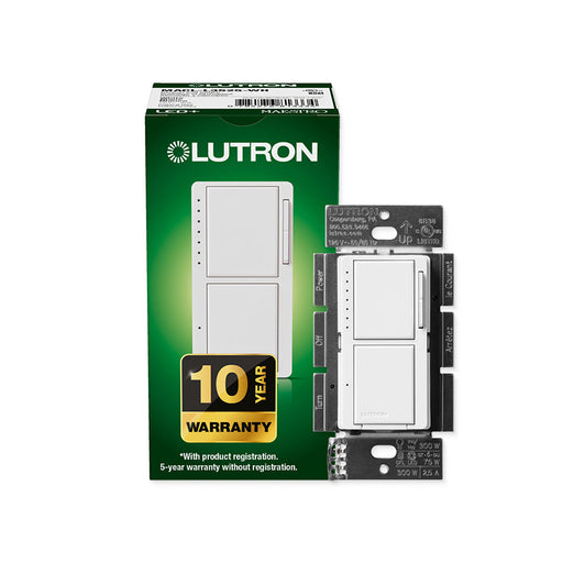 Lutron MACL-L3S25-WH Maestro LED+ 75W Dual Dimmer and Switch, Single Pole