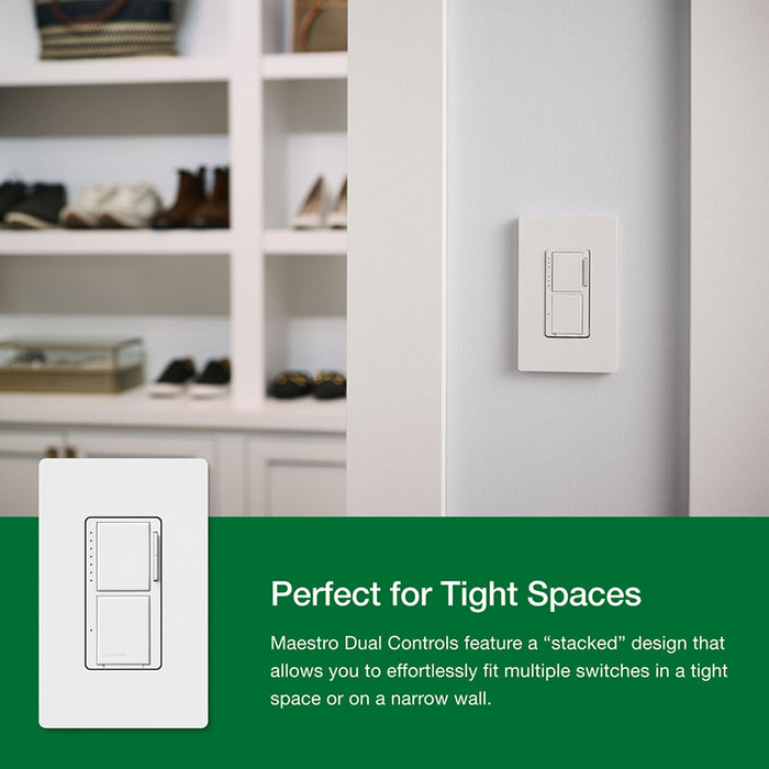 Lutron MACL-L3S25-WH Maestro LED+ 75W Dual Dimmer and Switch, Single Pole