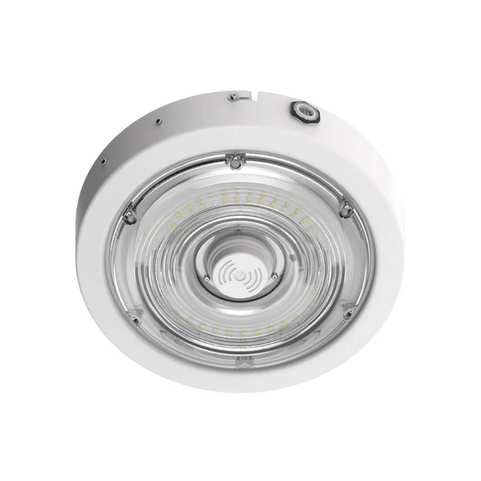 Westgate CXER-30-50W-MCTP-SR-EM Round Garage Light with Emergency Backup, Selectable CCT & Wattage, Sensor Ready, White Finish, 120-277V