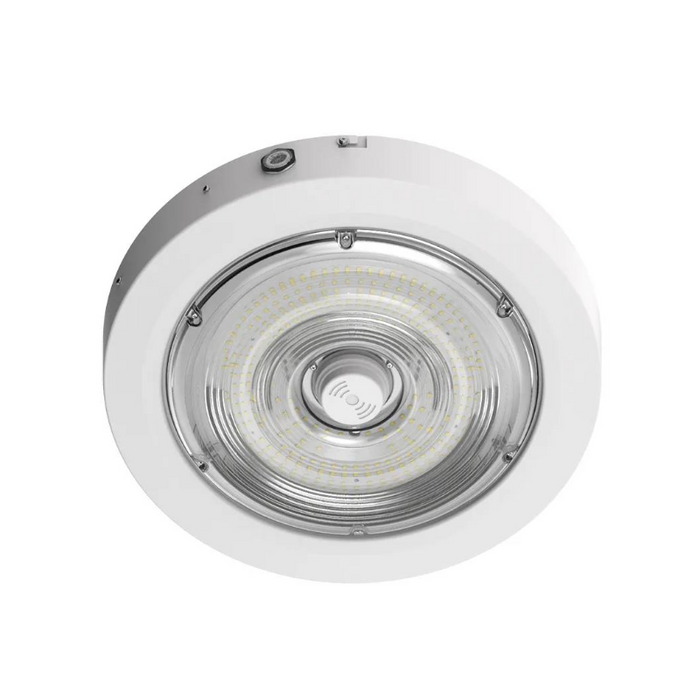 Westgate CXER-40-80W-MCTP-SR-EM Round Garage Light with Emergency Backup, Selectable CCT & Wattage, Sensor Ready, White Finish, 120-277V