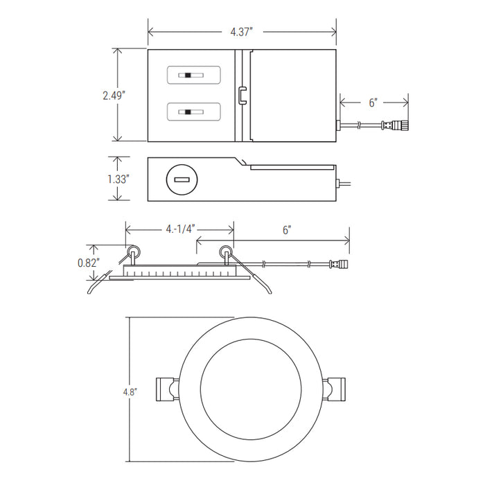 Elite REL475-ML-CCT 4" Round 6W/7W/9W LED Slim Disk Commercial Downlight, 5CCT & 3 Lumens Selectable, 120V, White Finish