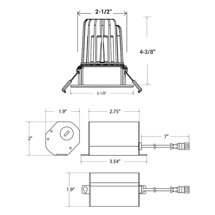 Elite RL271-CCT-1000L 2" Canless LED Downlight , 1000 Lumens, Round Reflector, Changeable Trim, CCT Selectable, 120V