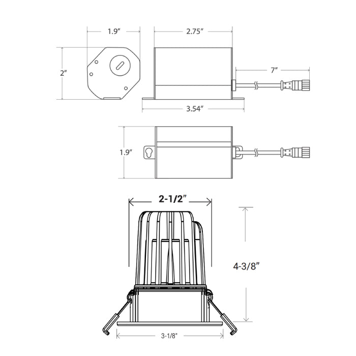 Elite RL276-CCT-1000L 2" Canless LED Downlight Square Baffle, 1000 Lumen, CCT Selectable, 120V