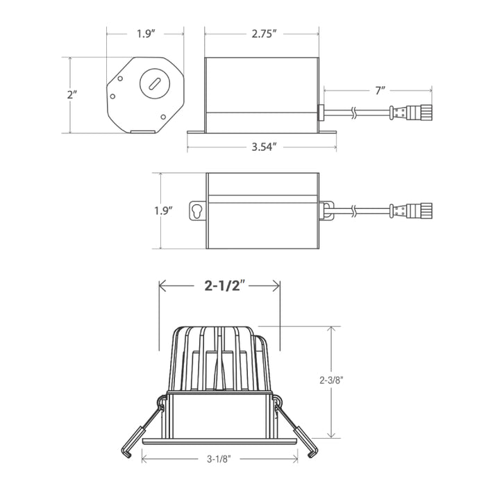 Elite RL276-CCT-600L 2" Canless LED Downlight, Square Baffle Trim, 600 Lumen, CCT Selectable, 120V
