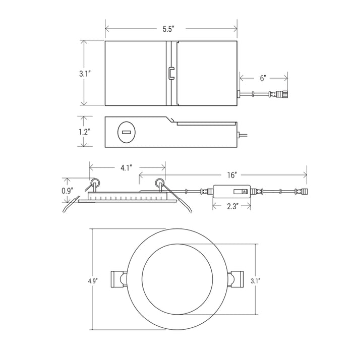 Elite RL475-NL-CCT 4" Round Night Light LED Slim Downlight, CCT Selectable