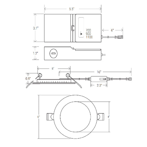 Elite RL575-ML-CCT 5" Canless LED Slim Downlight, 5CCT Selectable, 700/900/1100 Lumens, 120V