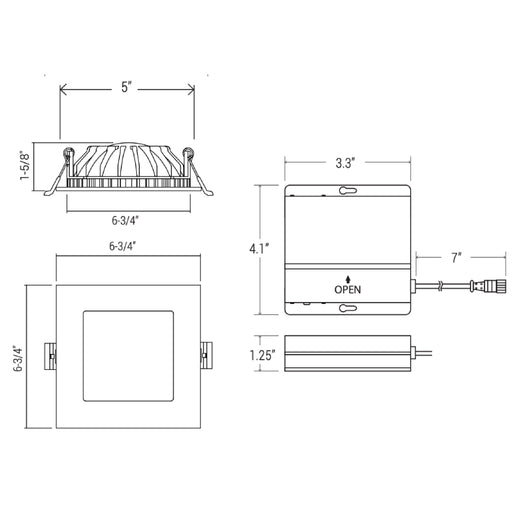 Elite RL656 6" Canless LED Square Regressed, 700 lumens, Warm Dim, 120V