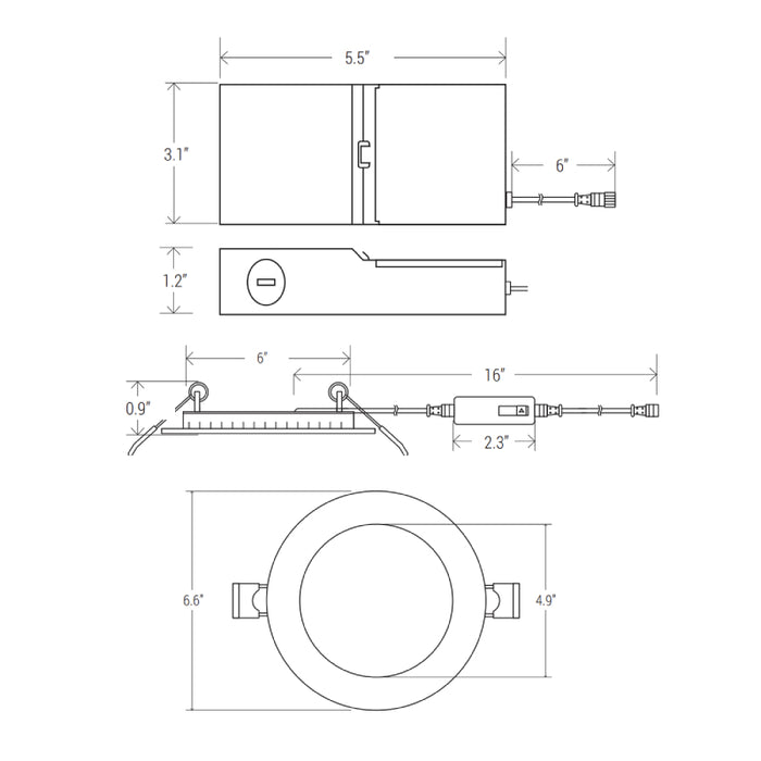 Elite RL675-NL-CCT 6" Canless LED Round Night Light Slim Downlight, 900 Lumens, CCT Selectable, 120V