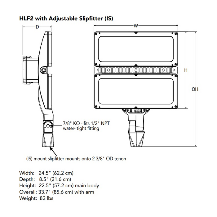 Lithonia HLF2 327W High Lumen LED Flood Light, 5000K, 47158 Lumens, 120-277V, Wide Flood Distribution, Integral Slipfitter, Dark Bronze