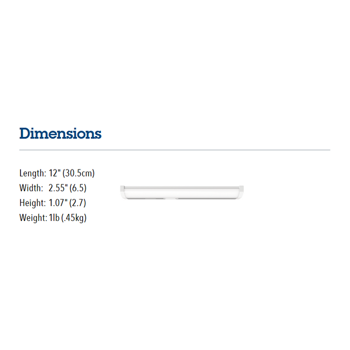 Juno Contractor Select UCES 12" 9W Economy LED Switchable White Undercabinet, 5CCT Selectable, 120V, White
