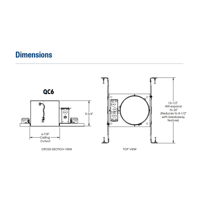 Juno Contractor Select QC6 6" Quick Connect New Construction Housing with Push-In Connectors and Gasket, 120V