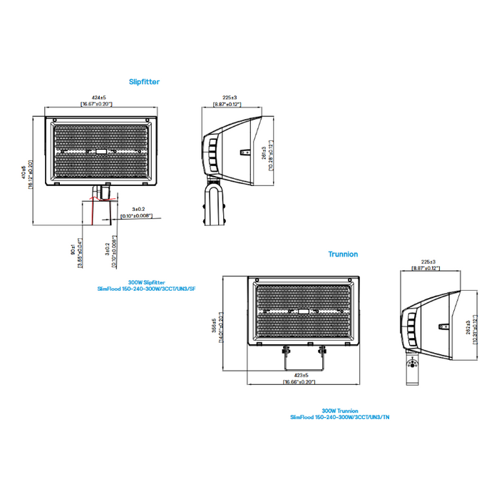 Stonco SF300-SCT-G3 SlimFlood 150W/240W/300W LED Flood Light with Photocell, 3CCT & 3 Wattage Selectable, 120-347V, Bronze Finish