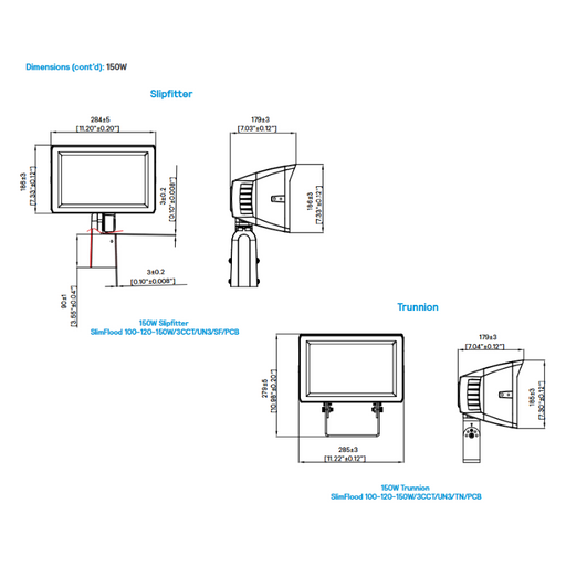 Stonco SF150-SCT-G3 SlimFlood 100W/120W/150W LED Flood Light with Photocell, 3CCT & 3 Wattage Selectable, 120-347V, Bronze Finish