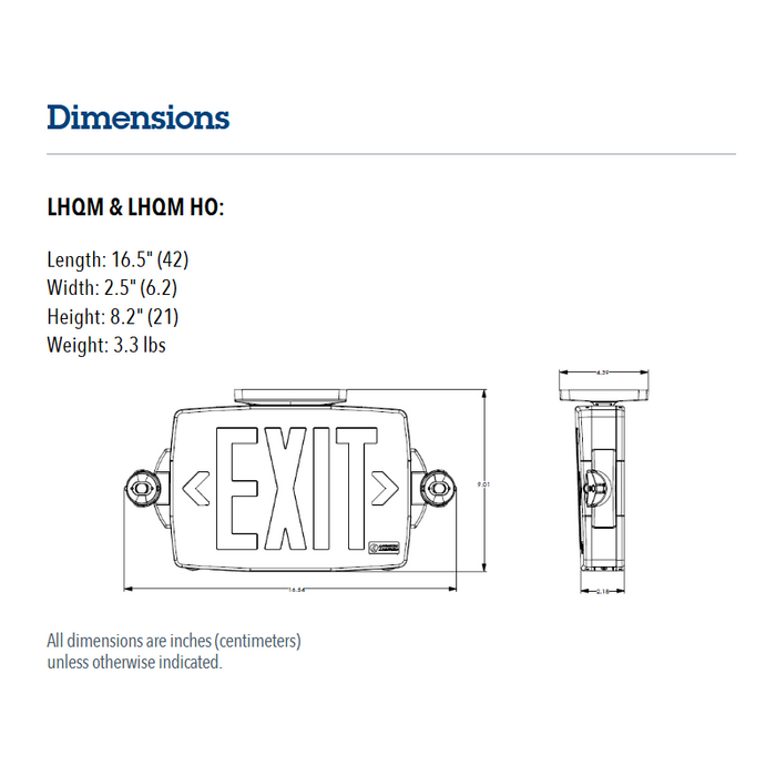 Lithonia Contractor Select LHQM Quantum Thermoplastic LED Emergency Light/Exit Combo, Single or Double Face, Red/Green Selectable, 120-277V