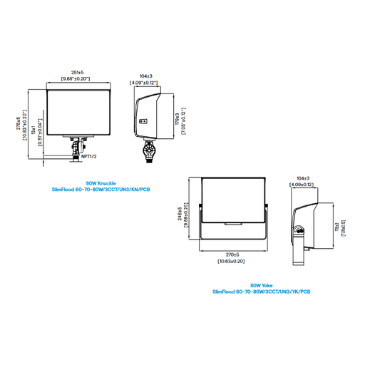 Stonco SF80-SCT-G3 SlimFlood 60W/70W/80W LED Flood Light with Photocell, 3CCT & 3 Wattage Selectable, 120-347V, Bronze Finish