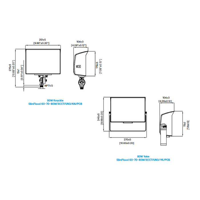 Stonco SF80-SCT-G3 SlimFlood 60W/70W/80W LED Flood Light with Photocell, 3CCT & 3 Wattage Selectable, 120-347V, Bronze Finish