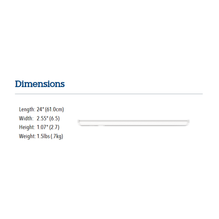 Juno Contractor Select UCES 24" 17W Economy LED Switchable White Undercabinet, 5CCT Selectable, 120V, White