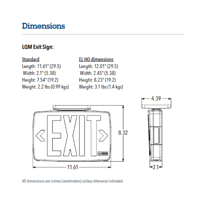 Lithonia Contractor Select LQM Quantum Thermoplastic LED Exit Sign, Single or Double Face, Red/Green Selectable, 120-277V