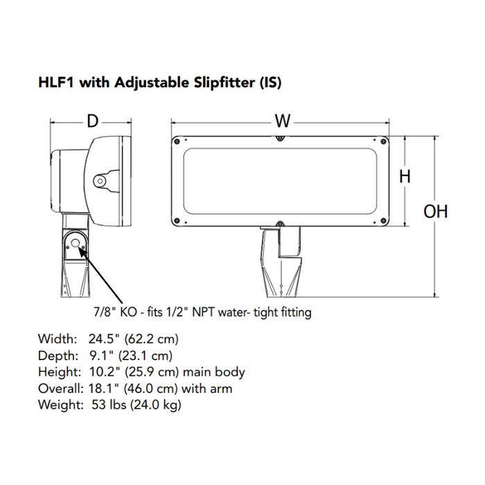 Lithonia HLF1 289W High Lumen LED Flood Light, 4000K, 37931 Lumens, 120-277V, Wide Flood Distribution, Integral Slipfitter, Dark Bronze