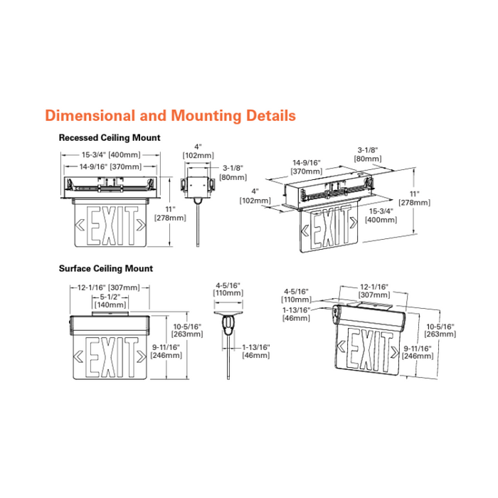 Sure-Lites SCX70 SCX 3W LED Exit Sign with Battery Backup, Self-Powered, Single and Double Face