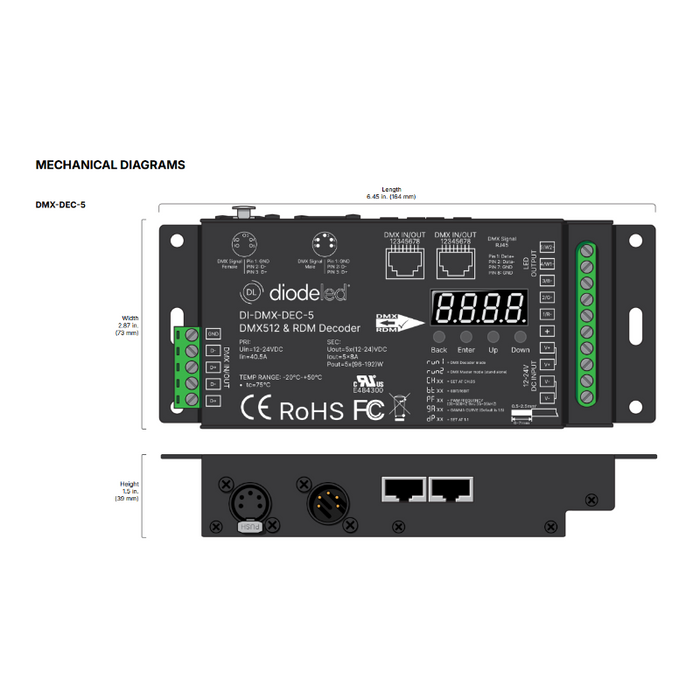 Diode LED DMX512 5-Channel Decoder with RDM