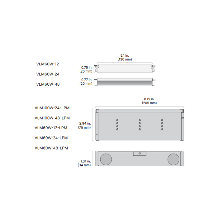 Diode LED VLM Series 12V 60W Constant Voltage LED Driver with Junction Box