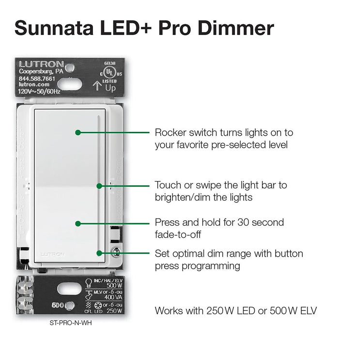 Lutron ST-PRO-N Sunnata Pro LED+ Touch Dimmer