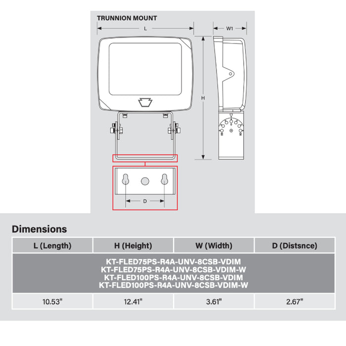 Keystone KT-FLED100PS-R4A 80W/90W/100W LED Flood Light, 3CCT Selectable