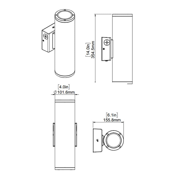 Lithonia Contractor Select WMCL 4" 19W LED Wall Mount Cylinder Light with On/Off Photocell, 3CCT Selectable, 120-347V, Dark Bronze