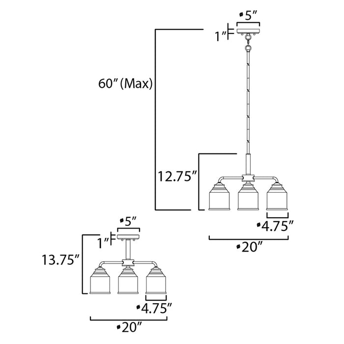Maxim 12260 Acadia 3-lt 20" Semi Flush Mount / Chandelier