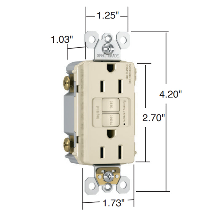 Wattstopper 1597TR radiant Spec Grade 15A Tamper Resistant Self Test GFCI Receptacle