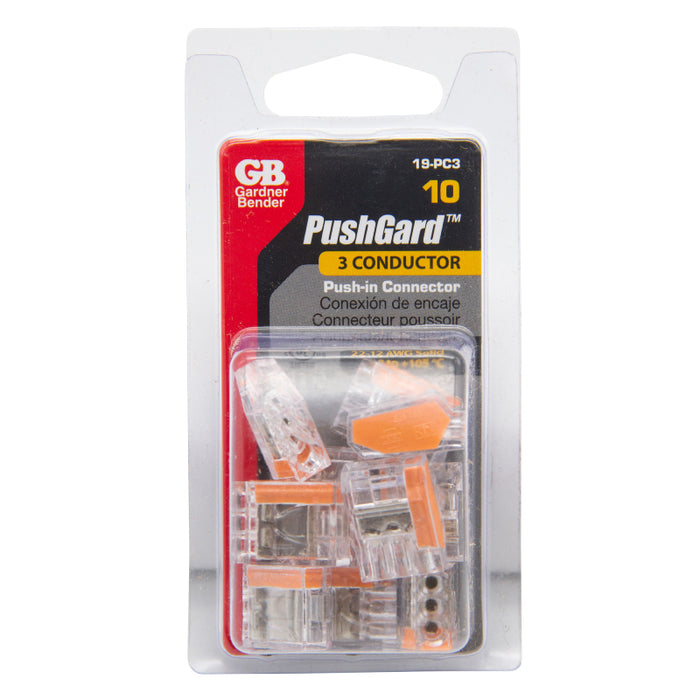 Gardner Bender 19-PC3 3-Port PushGard Push-in Wire Connectors. Orange (10-Pack)