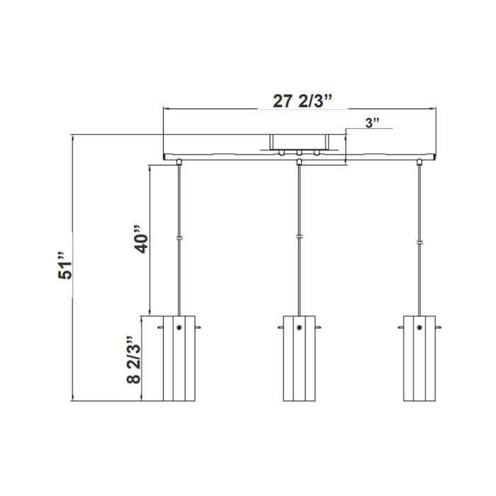 Westgate LCFH 3-lt LED Pendant with Straight Bar, CCT