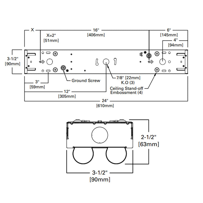 Metalux 2ST2 2-ft 19W LED Dual Lens Strip Light, CCT Selectable