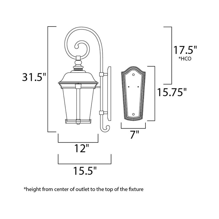 Maxim 3025 Dover DC 3-lt 32" Tall Outdoor Wall Lantern