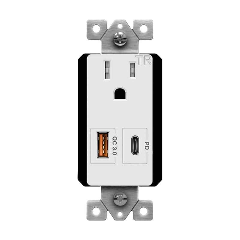 Enerlites 61150-QCPD USB Receptacle 15 Amp Single Decorator Receptacle with Quick Charge 3.0 and Power Delivery