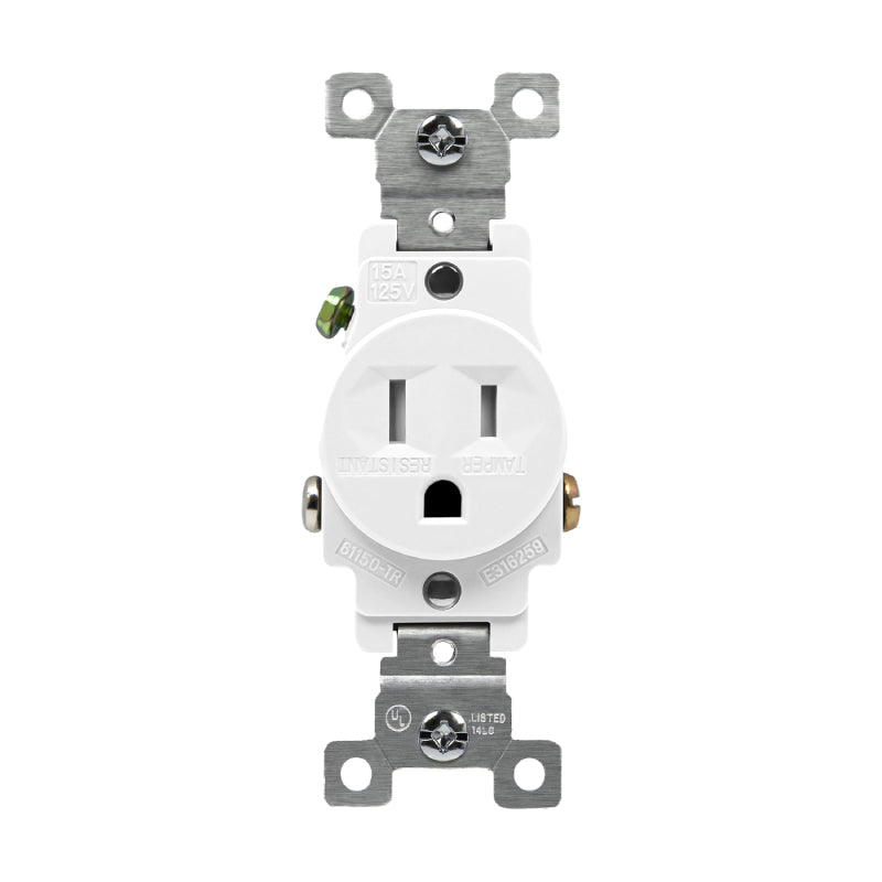 Enerlites 61150-TR Commercial GradeSingle TR Receptacle 2-Pole, 3-Wire15A/125V, 5-15R, 10-Pack