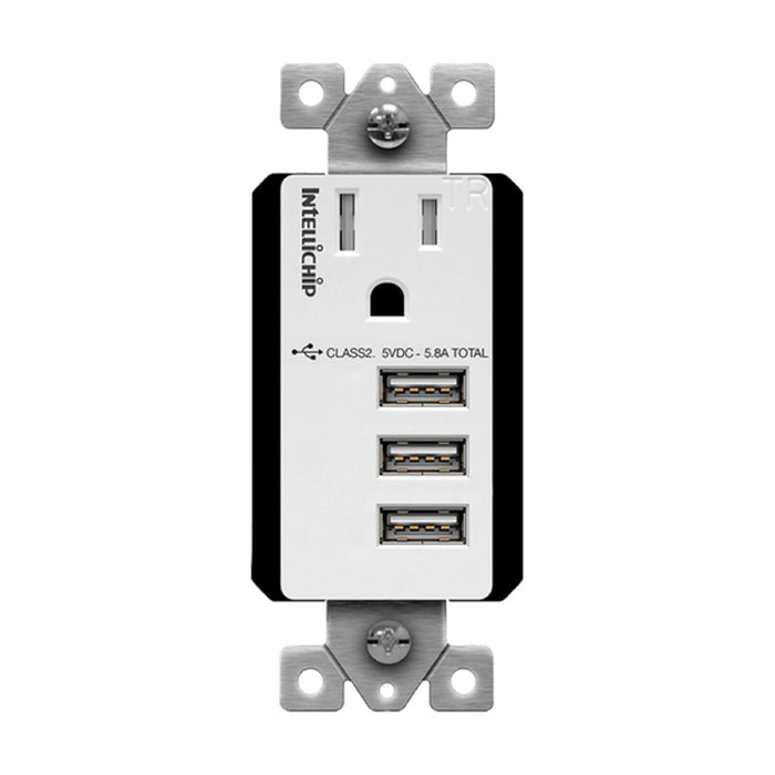 Enerlites 61150-TR3USB-CU USB Receptacle 15 Amp Single Receptacle with 5.8 Amp Interchangeable USB Module with Three USB Ports