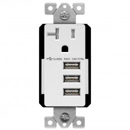 Enerlites 61200-TR3USB-CU Interchangeable Triple USB Charger 5.8A with 20A Single Tamper-Resistant Receptacle