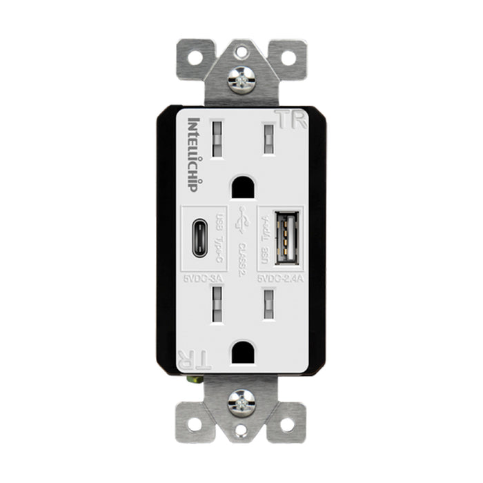 Enerlites 61501-TR2USB-1A1C Dual USB Type-C/Type-A Charger 5.8A with 15A Tamper-Resistant Duplex Receptacles
