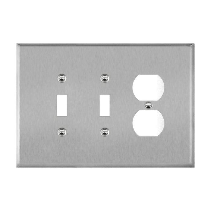 Enerlites 771221O 3-Gang Combination Two Toggles and Duplex Receptacle Metal Wall Plates, 10-Pack