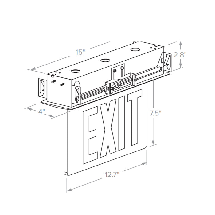 Compass CEL Series Edge-Lit LED Recessed Exit Sign with Battery - Single Face, Green Letters