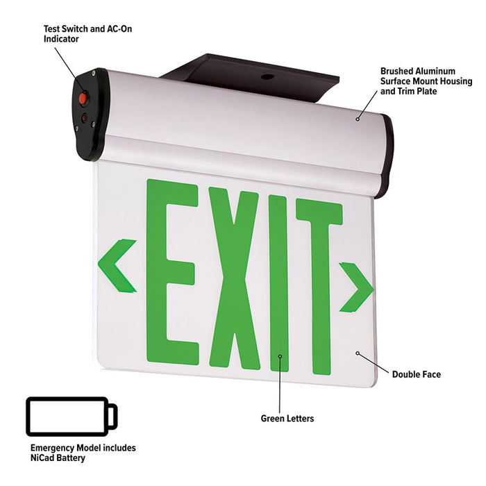 Compass CEL Series Edge-Lit LED Exit Sign with Battery - Single Face, Green Letters