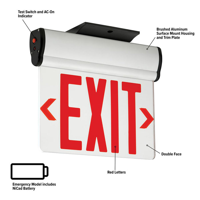 Compass CEL Series Edge-Lit LED Exit Sign with Battery - Double Face, Red Letters